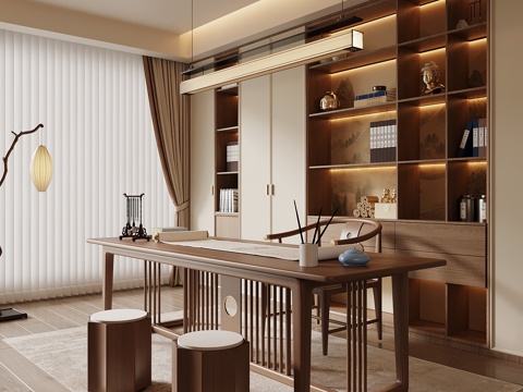 新中式书房su模型