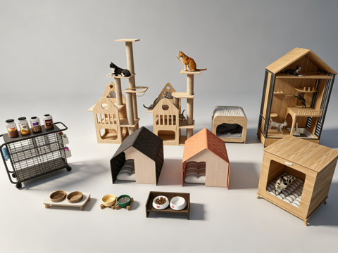 宠物房猫爬架猫窝su模型