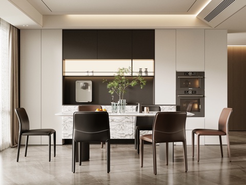 现代餐厅 餐桌椅 餐边柜su模型