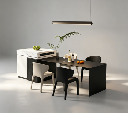 现代岛台餐桌su模型