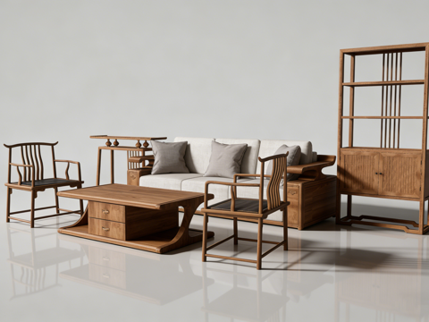 新中式沙发su模型