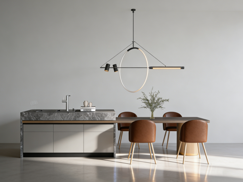 现代岛台餐桌su模型