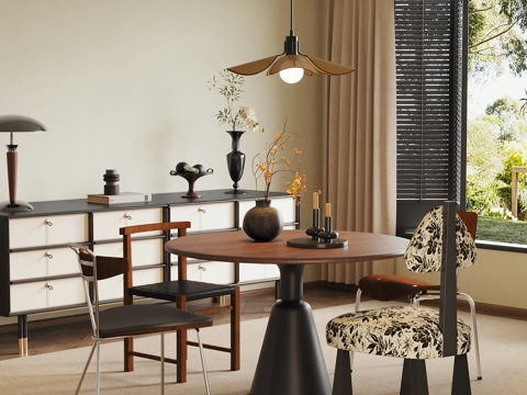 法式中古餐厅 餐桌椅 休闲桌椅 餐边柜su模型