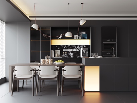 现代岛台餐厅su模型