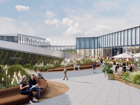 现代屋顶花园 现代异形座凳 屋顶花园空间 办公景观su模型