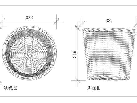 圆编篮 藤编圆篮 圆形收纳篮 圆型编织筐 圆形草编篮cad施工图