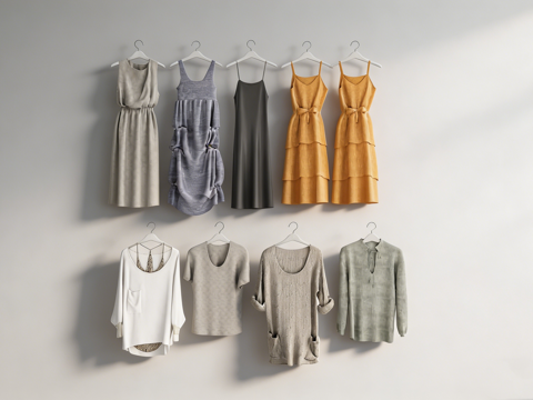 多款式日常简约服装  连衣裙上衣 女装 服装店陈列su模型