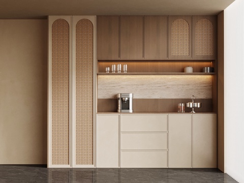 中古风酒柜 侘寂风酒柜 餐边柜su模型