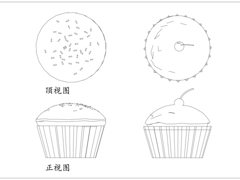 玛芬杯 小杯糕 纸托蛋糕 迷你蛋糕 杯式蛋糕cad施工图