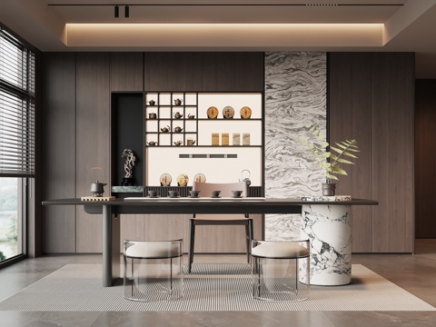 现代意式茶室 茶桌椅 茶柜su模型