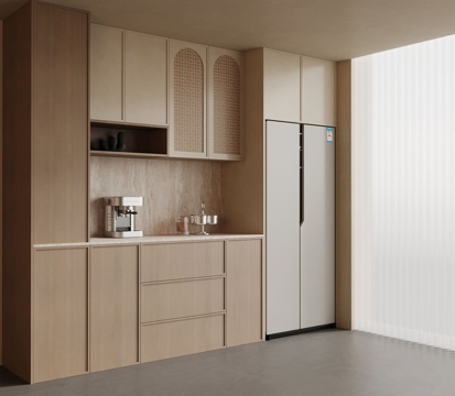 中古风酒柜 侘寂风酒柜 餐边柜 冰箱酒柜su模型