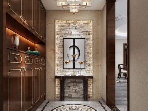  新中式门厅 玄关 门厅 鞋柜 玄关柜 吊灯3d模型 