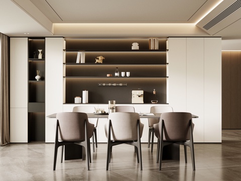 现代餐厅 餐桌椅 餐边柜su模型