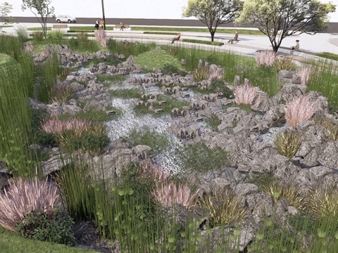 现代景观石头小品 雨水花园 滩涂湿地su模型