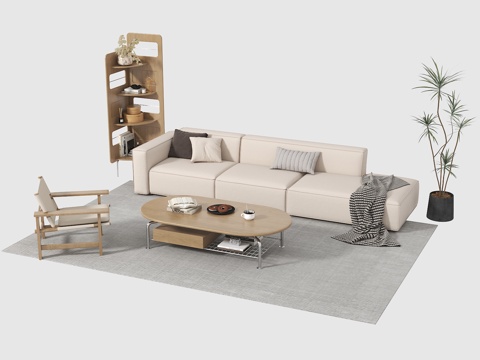 现代沙发茶几组合3d模型 