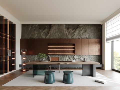 现代轻奢茶室su模型