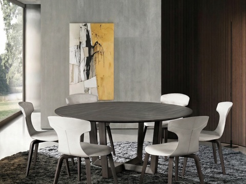 现代圆形餐桌椅组合su模型