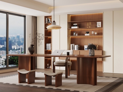 中古书房 书桌椅 书柜su模型