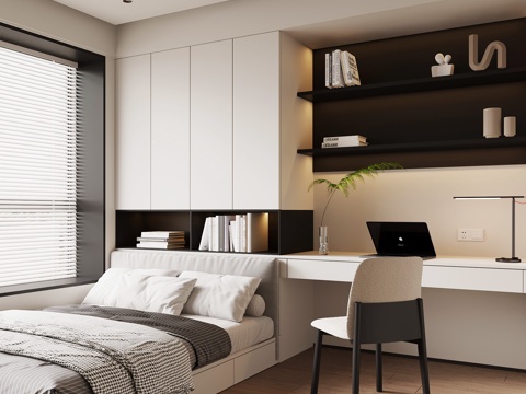 现代榻榻米卧室su模型