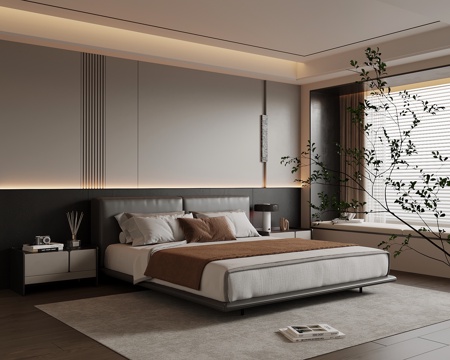 现代意式卧室su模型