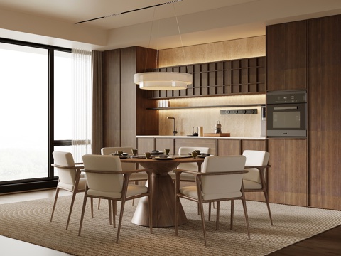 新中式餐厅 餐桌椅 餐柜su模型