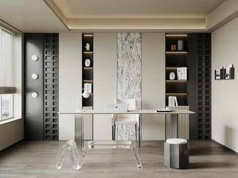 现代书房 书桌椅 书柜su模型