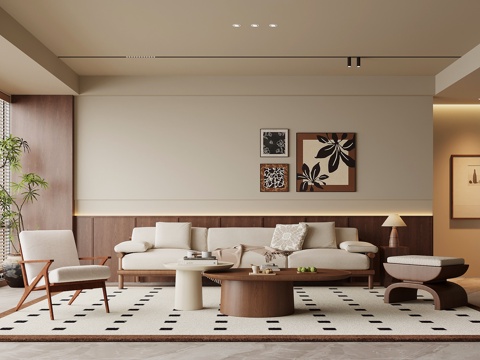 侘寂中古风客厅su模型