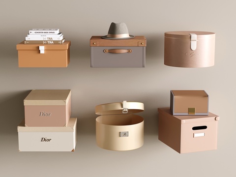 奶油风整理盒子 鞋盒 现代储物盒 圆形收纳盒su模型