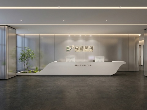 现代写字楼前台  大堂  接待区  枯山水su模型