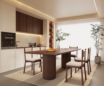 中古餐厅 餐桌椅 餐边柜su模型