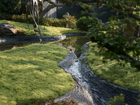 中式微地形 庭院微地形水景su模型