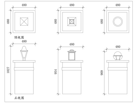 立柱灯 庭院柱灯 门柱灯 景观柱灯 围墙柱灯cad施工图
