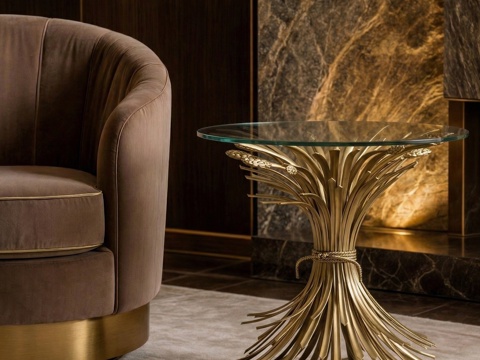  现代轻奢边几圆几su模型 