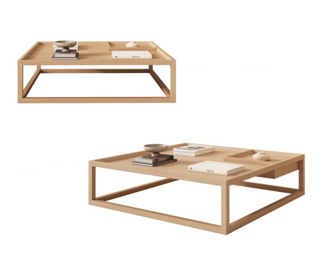 新中式茶几 矮茶几 方桌 木桌 木茶几su模型