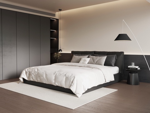 现代意式卧室 双人床su模型