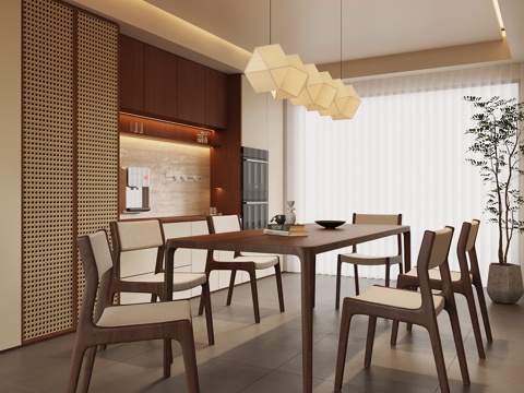 中古餐厅 餐桌椅 餐边柜su模型