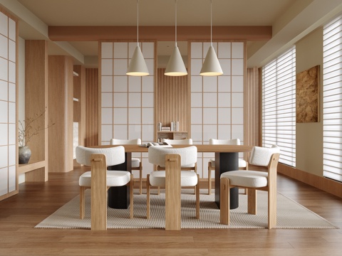 现代餐厅 餐桌椅 餐厅吊灯su模型