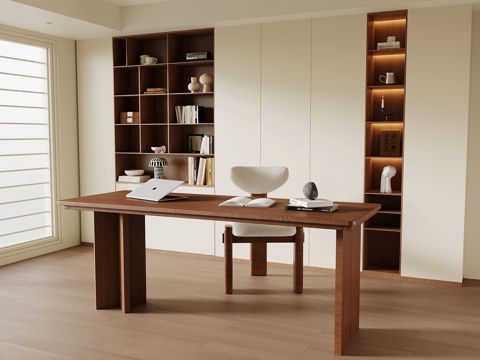 中古风书房 书桌椅 书柜su模型