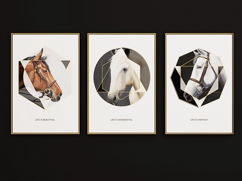美式现代轻奢马头挂画 装饰画3d模型