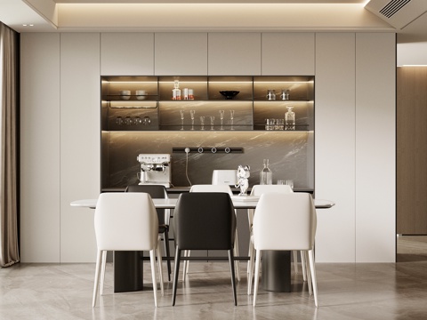 现代餐厅 餐边柜 餐桌椅su模型