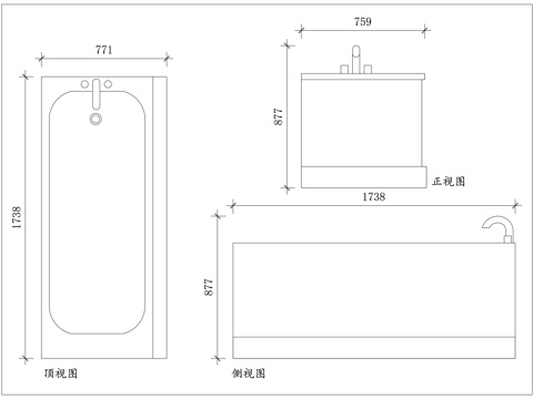 普通浴缸 家用浴缸 常规浴缸 标准浴盆 通用浴缸cad施工图
