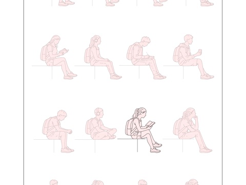 青春静姿 少年坐影 晴日坐姿 春夏静影 闲坐剪影cad施工图