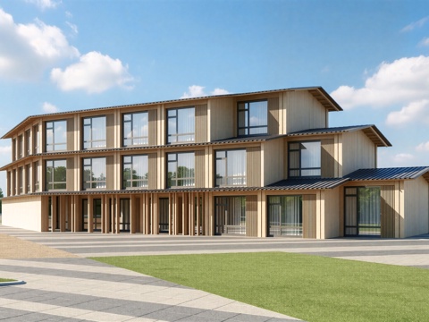 中式酒店 民宿 商业街 水街 民宿建筑su模型