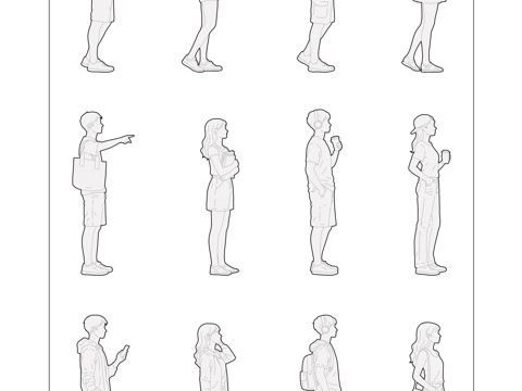 少年立影 晴日站姿 青春侧影 春日立姿 晴天身影cad施工图