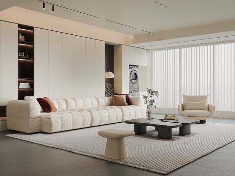 现代家居客厅 背景墙 沙发茶几组合su模型