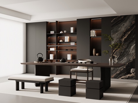 现代意式茶室 茶桌椅 茶柜su模型