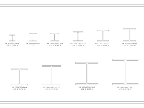 工字型钢 宽缘型钢 热轧 H 钢 钢梁型材 柱用型钢cad施工图