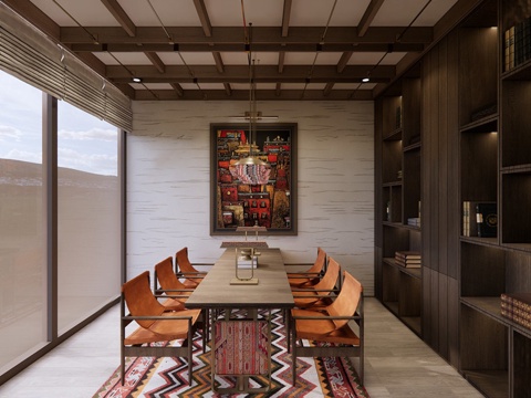 现代风格茶室 茶室包厢 茶桌椅组合su模型