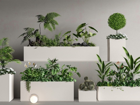 外摆绿植花箱 植物组合 植物堆 景观造景su模型