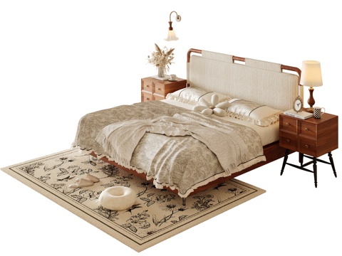 法式中古风双人床su模型